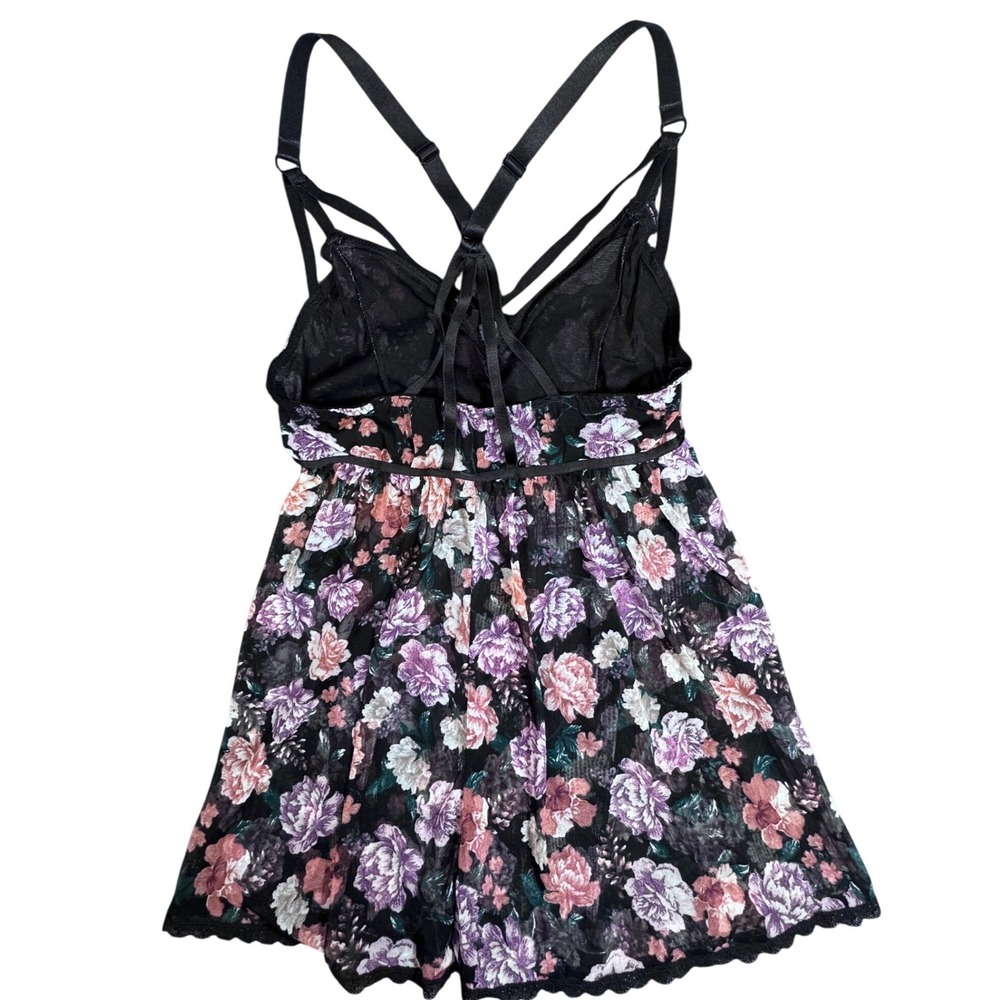 Torrid Curve Floral Mesh Babydoll Lingerie Purple Pink Strappy Caged 1X 148862 - Picture 2 of 7